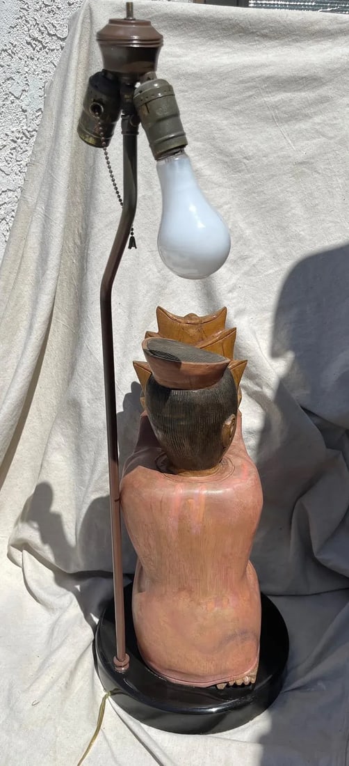 Vintage Hand Carved Asian/Indonesian Wood Figure Table Lamp - 10