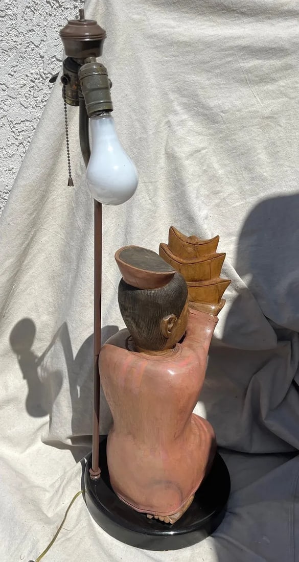 Vintage Hand Carved Asian/Indonesian Wood Figure Table Lamp - 2