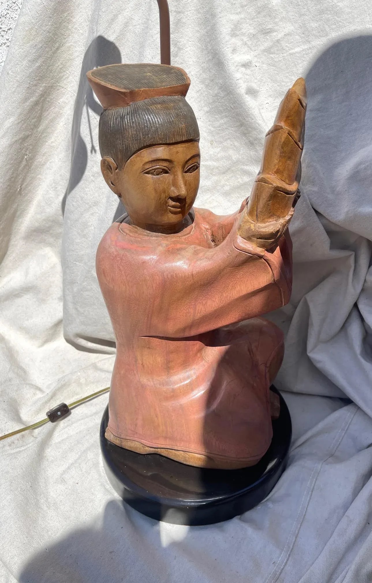 Vintage Hand Carved Asian/Indonesian Wood Figure Table Lamp - 3
