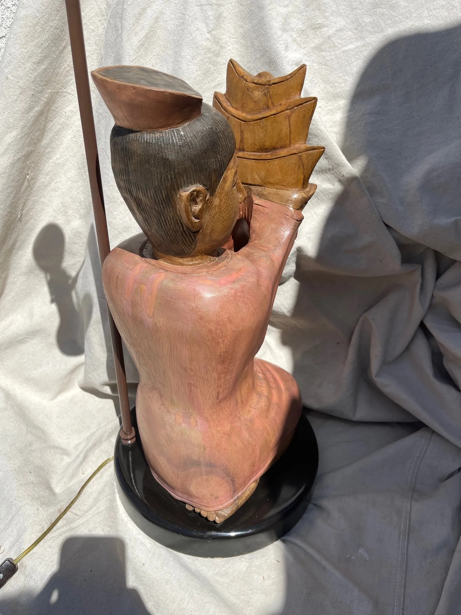 Vintage Hand Carved Asian/Indonesian Wood Figure Table Lamp - 4