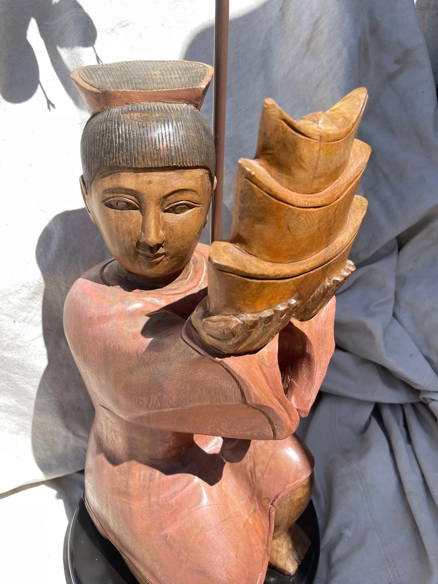 Vintage Hand Carved Asian/Indonesian Wood Figure Table Lamp - 6