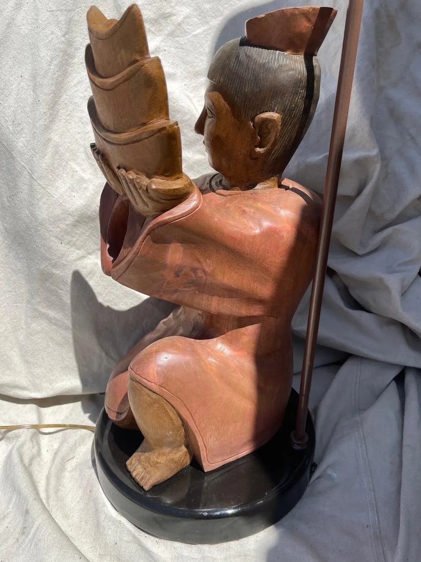 Vintage Hand Carved Asian/Indonesian Wood Figure Table Lamp - 7