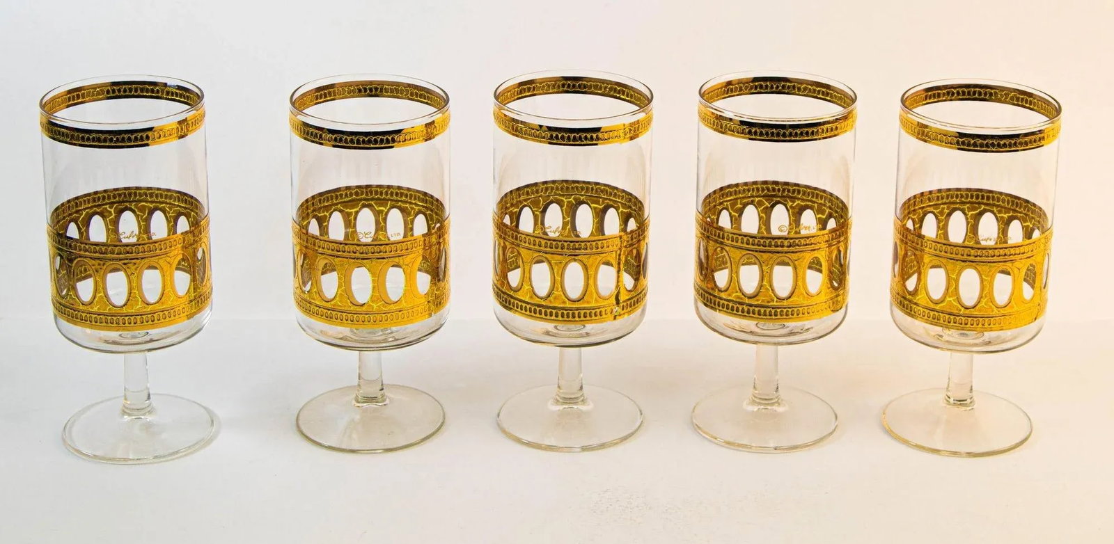 Culver Ltd Antigua Pattern 22 K Gold Barware Glasses Set of 5 Vintage From 1950 - 12