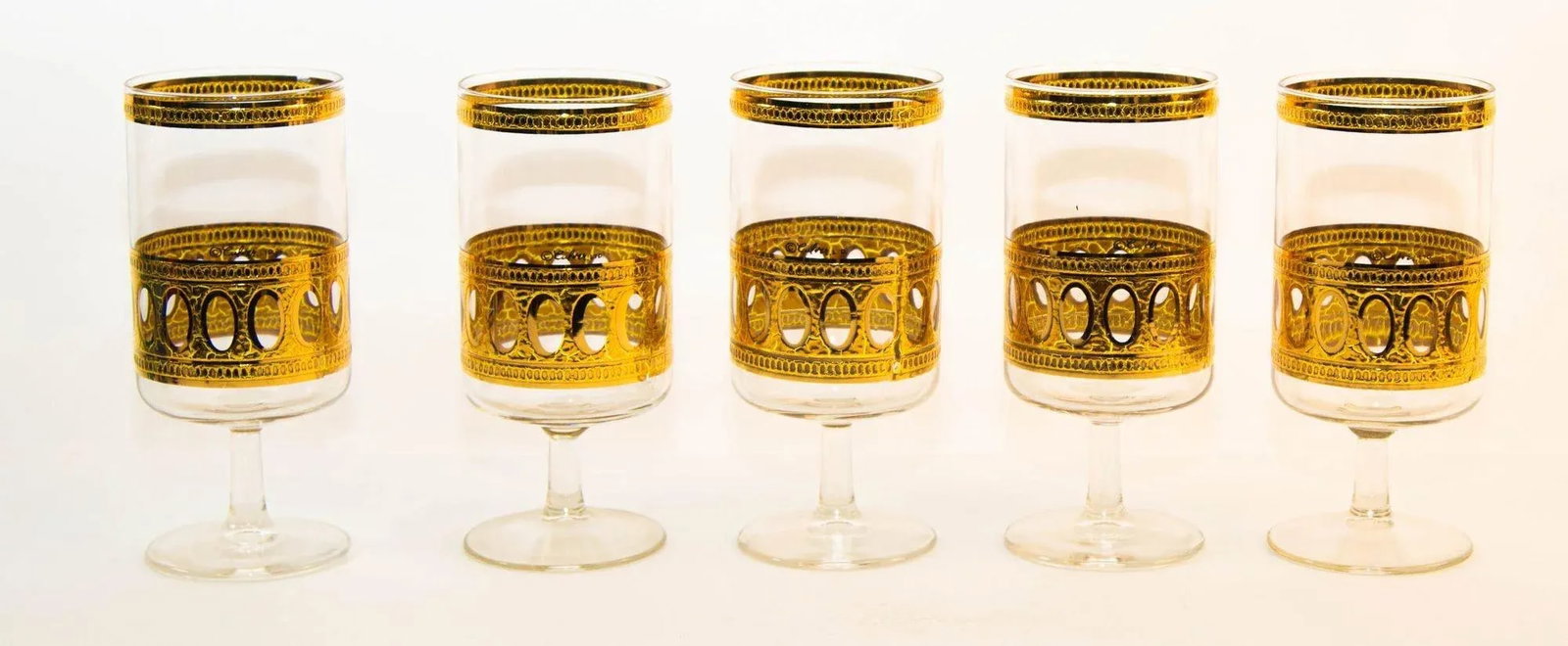 Culver Ltd Antigua Pattern 22 K Gold Barware Glasses Set of 5 Vintage From 1950 - 2