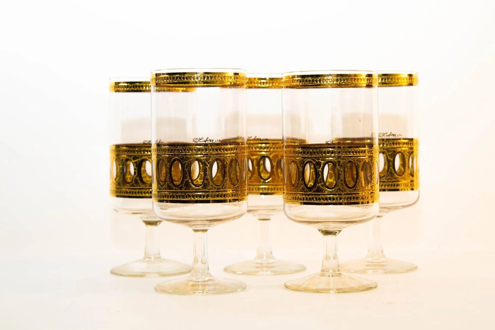 Culver Ltd Antigua Pattern 22 K Gold Barware Glasses Set of 5 Vintage From 1950 - 3