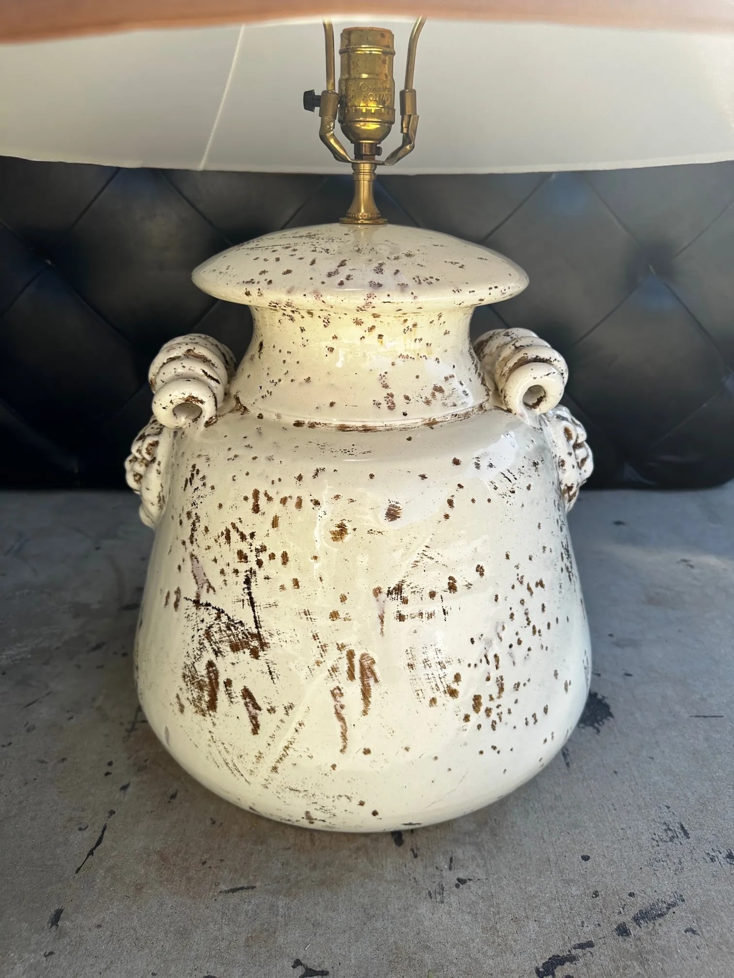 Rustic European Italian Glazed Terracotta Urn Table Lamp W/Shade - 10