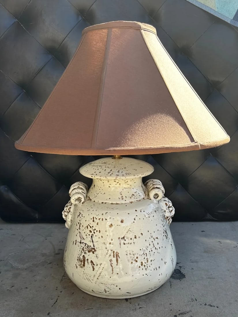 Rustic European Italian Glazed Terracotta Urn Table Lamp W/Shade - 13