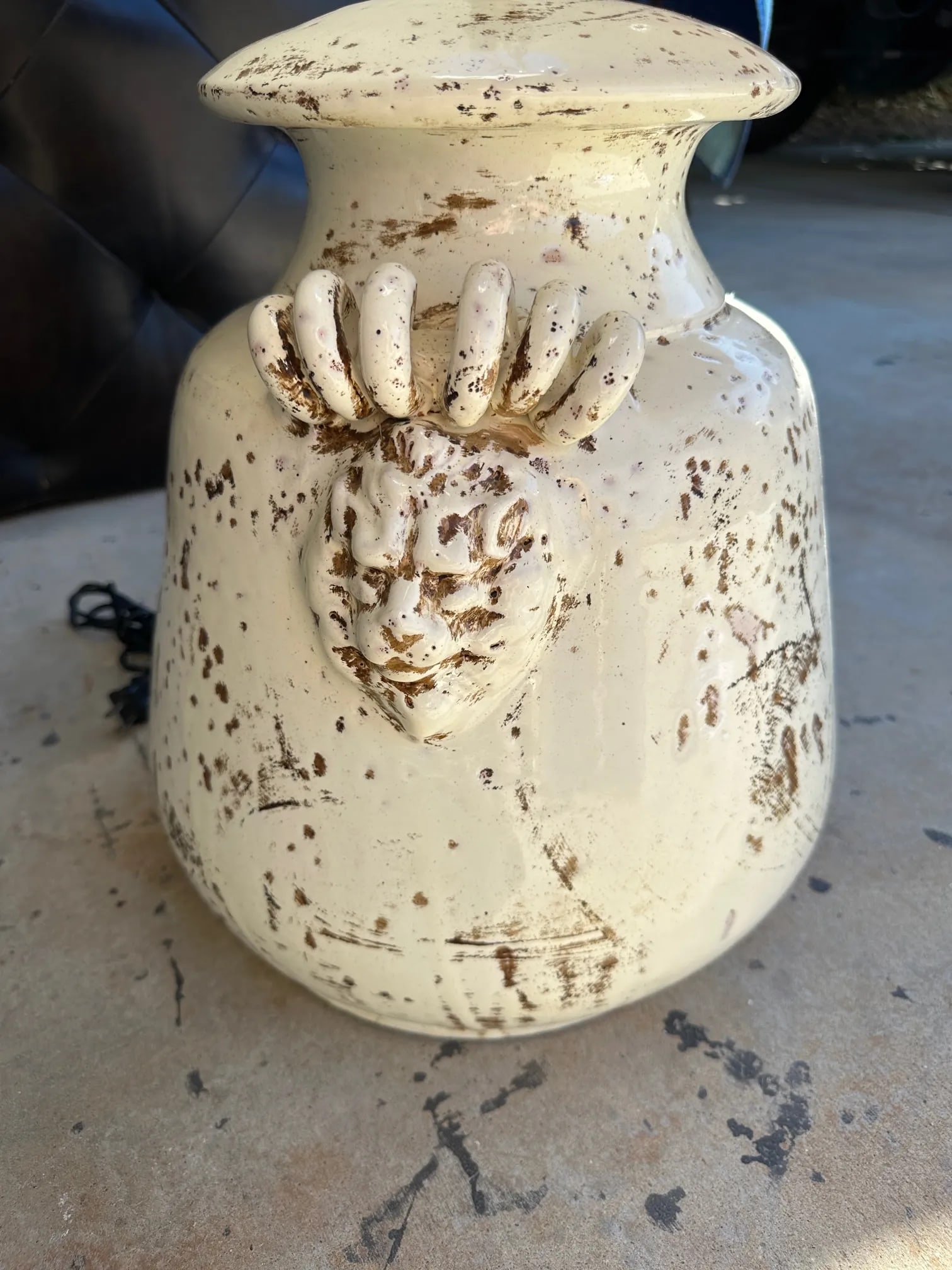 Rustic European Italian Glazed Terracotta Urn Table Lamp W/Shade - 3