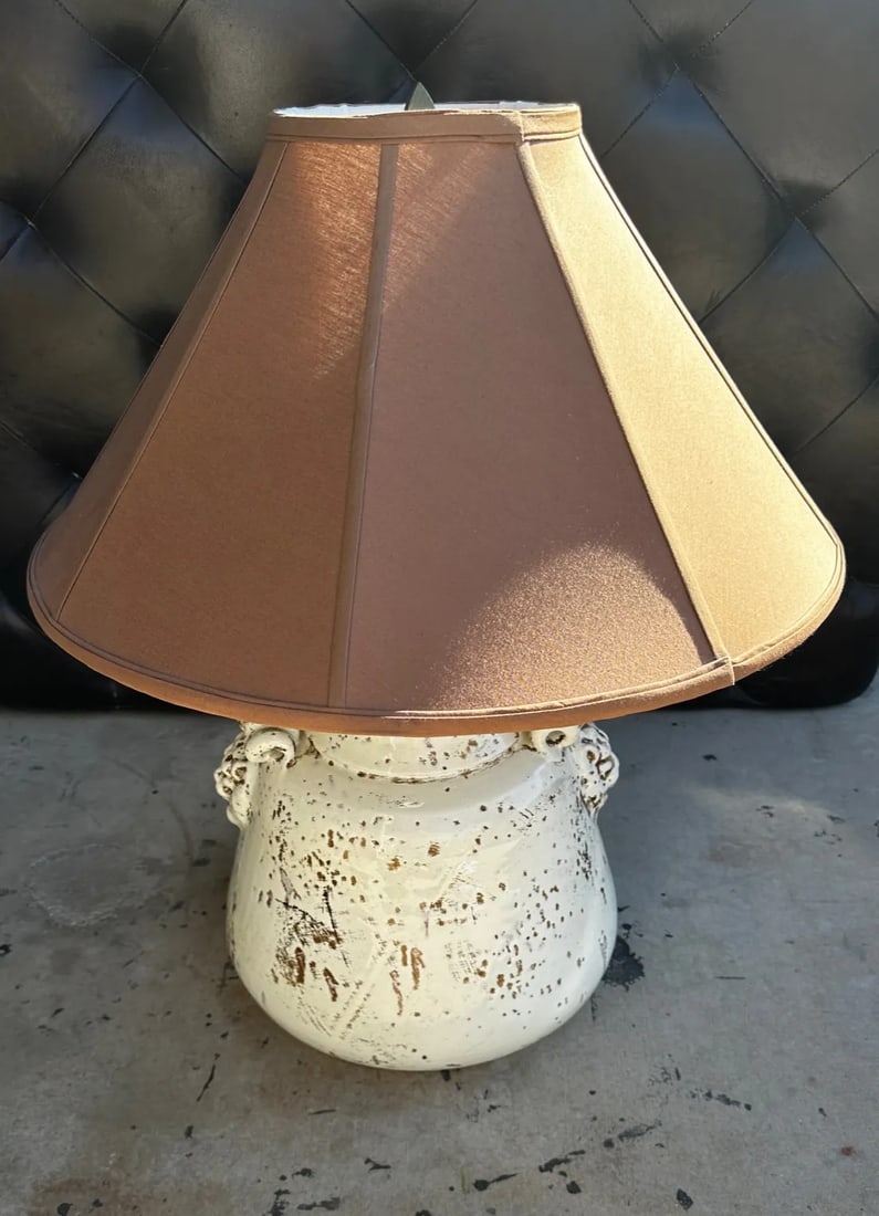 Rustic European Italian Glazed Terracotta Urn Table Lamp W/Shade - 5