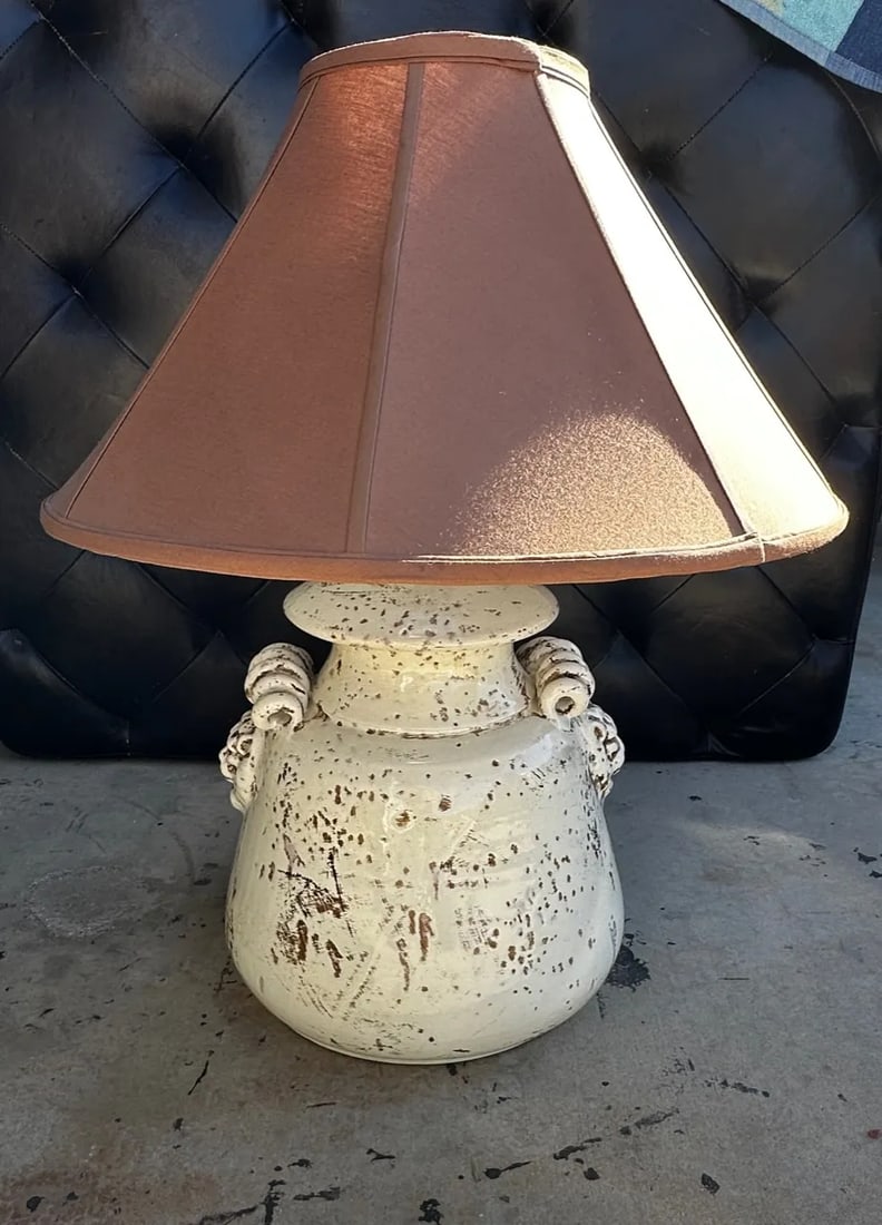 Rustic European Italian Glazed Terracotta Urn Table Lamp W/Shade - 6