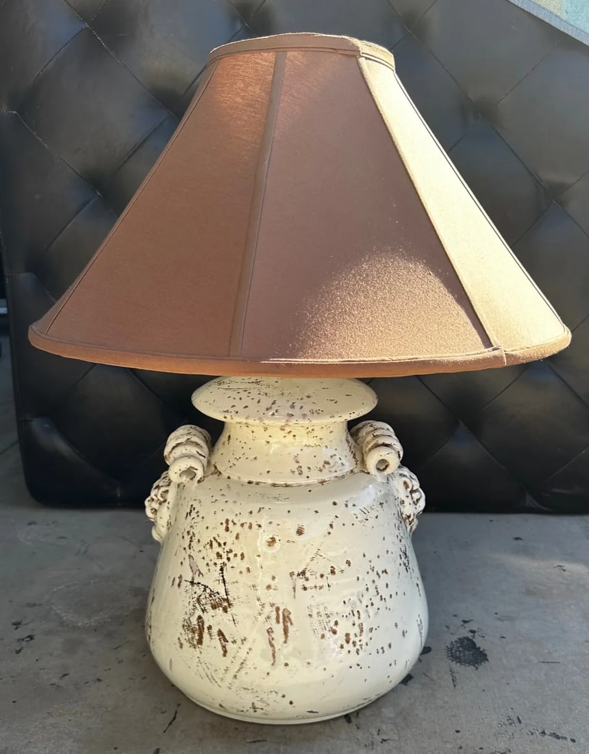 Rustic European Italian Glazed Terracotta Urn Table Lamp W/Shade - 7