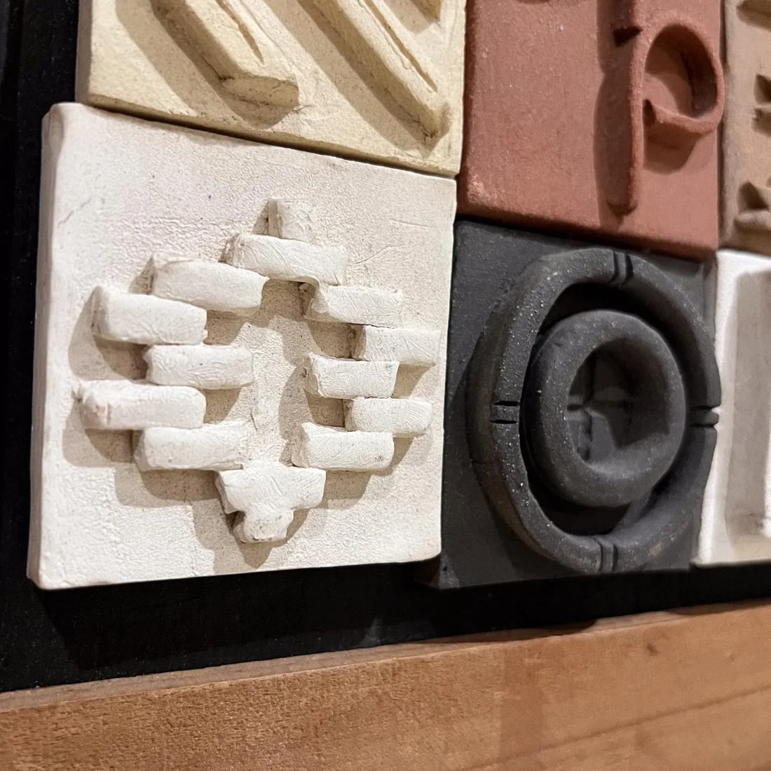 1980s Modern Pottery Tile Wall Art Framed Wood, Geometric Design Mid-Century Mod - 10