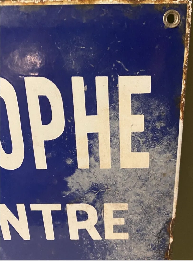 Antique French Blue Vitreous Enamel Street Sign - 13.75" X 10" - 5