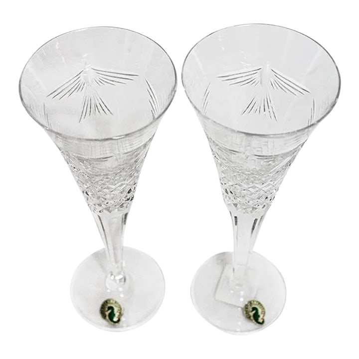 Waterford Peace Toasting Flutes - Pair: Pair of Waterford Toasting Flutes, never used with factory labels still affixed. Condition: Alterations: Original Condition Unaltered Imperfections: Some Imperfections Condition Notes: