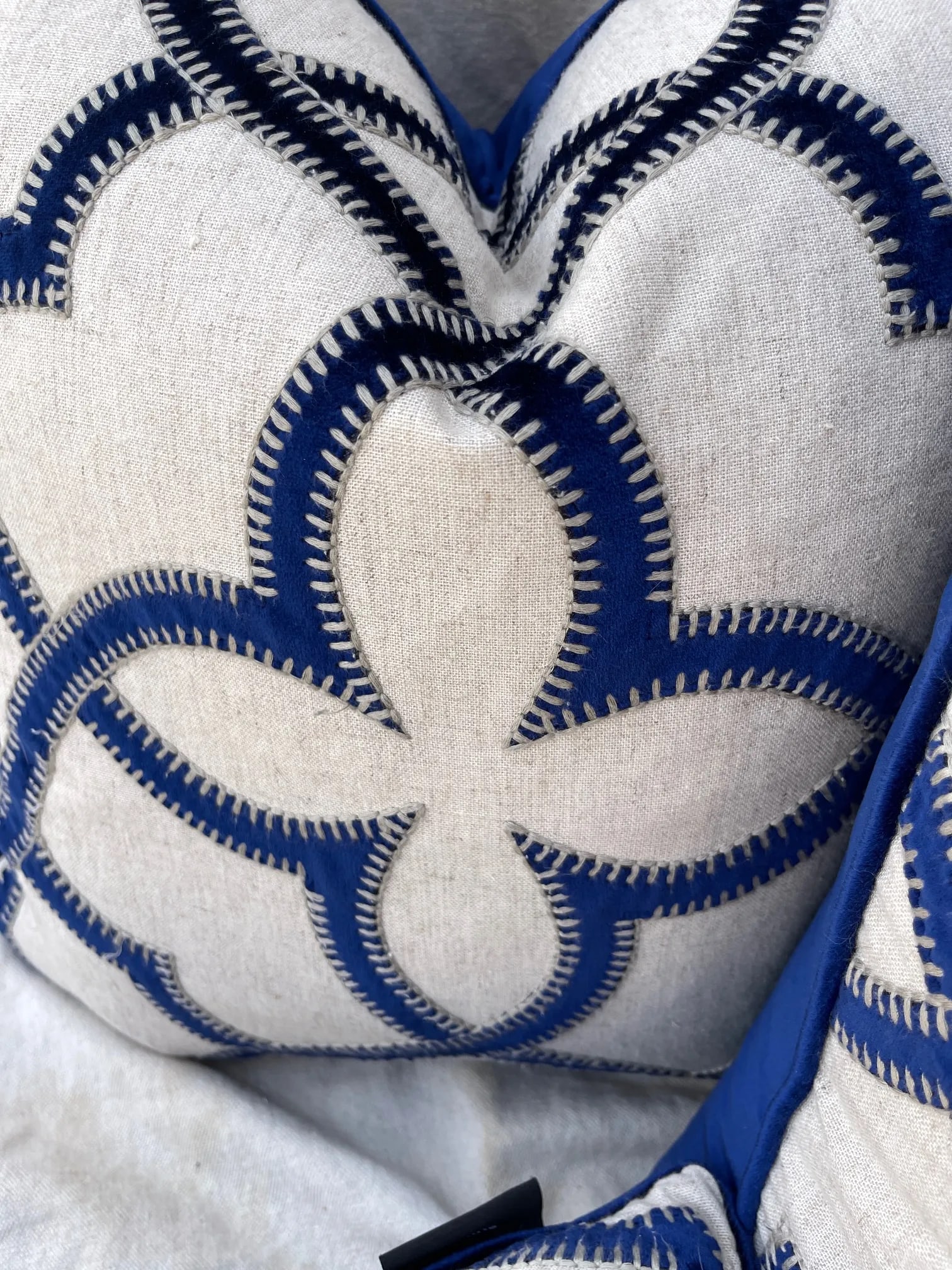 Trio of Blue Velvet/Khaki Decor Pillows - 7