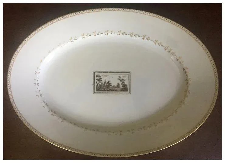 Large Richard Ginori Porcelain Oval Serving Platter in the Pittoria or Fiesole Pattern With Sepia La - 2
