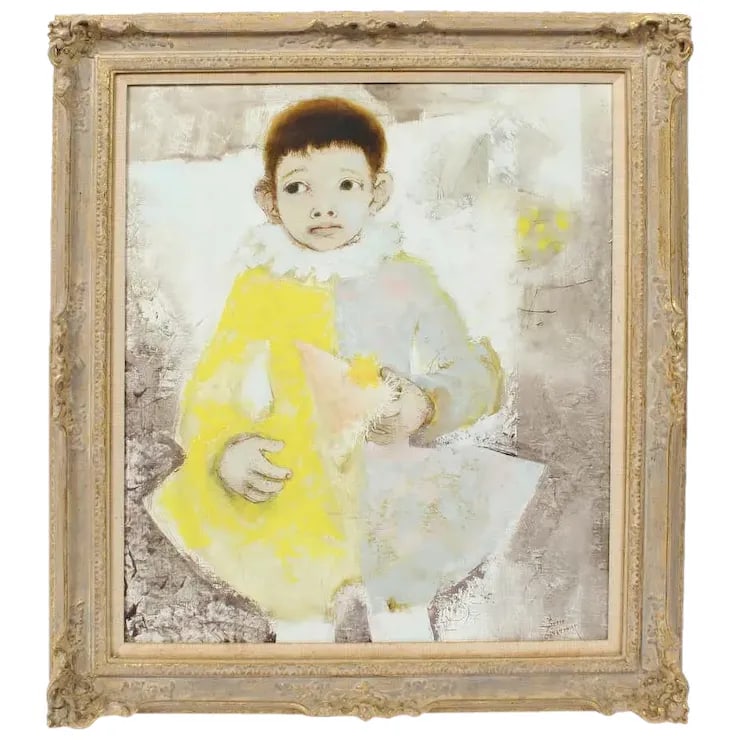 Mid-Century Modern Oil Painting on Canvas Paris School Portrait of a Young Boy Acrobat by Pierre Lav - 7