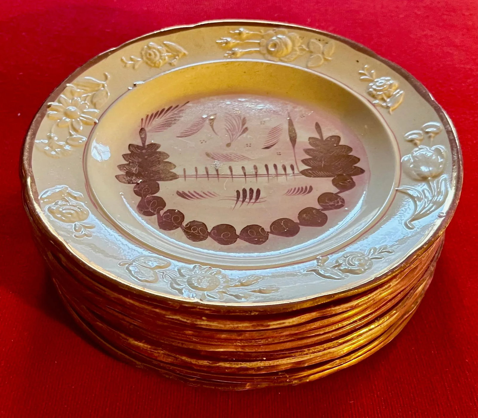 Antique 19th Century English Pink Luster Plates - a Set of 10 - 3