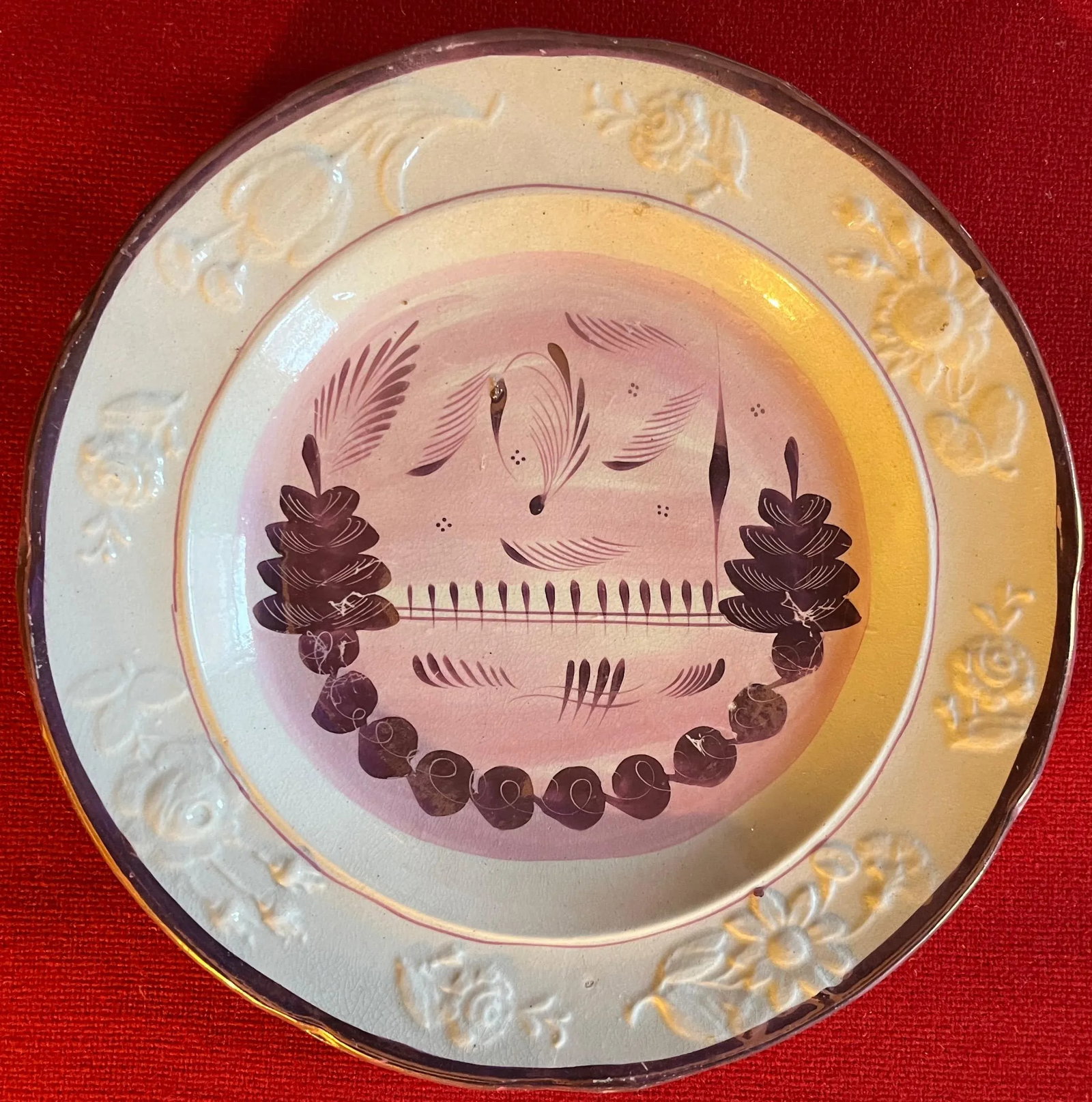 Antique 19th Century English Pink Luster Plates - a Set of 10 - 5