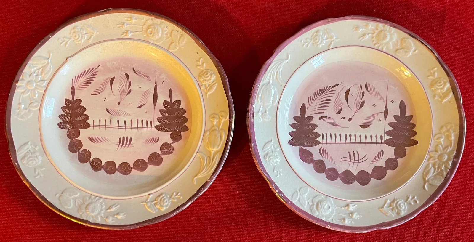 Antique 19th Century English Pink Luster Plates - a Set of 10 - 6