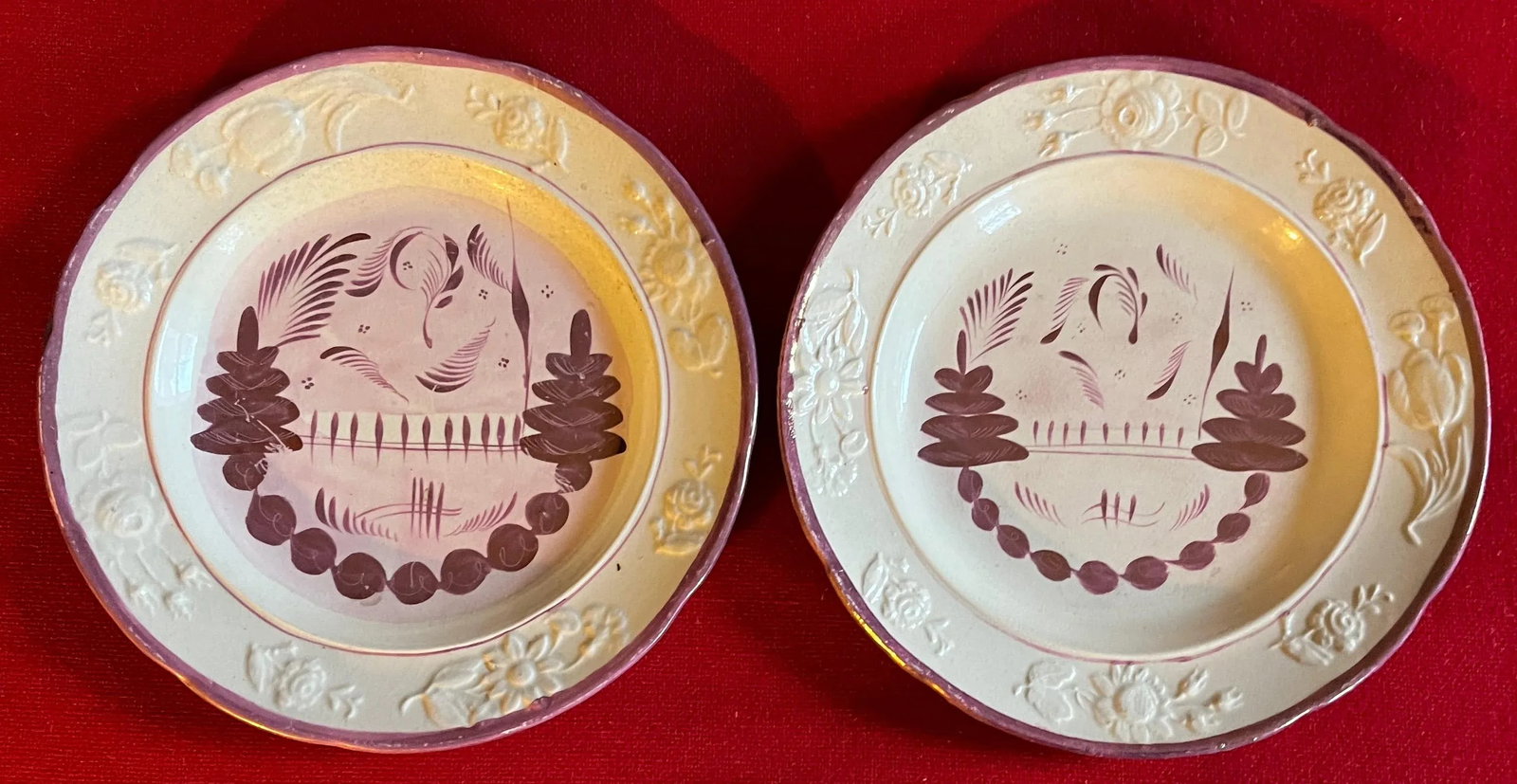 Antique 19th Century English Pink Luster Plates - a Set of 10 - 7