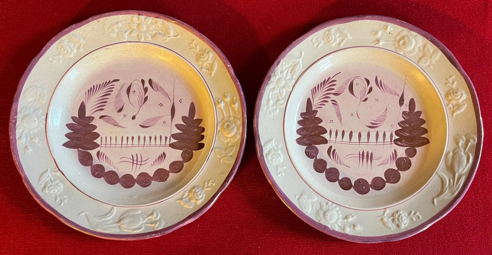 Antique 19th Century English Pink Luster Plates - a Set of 10 - 8