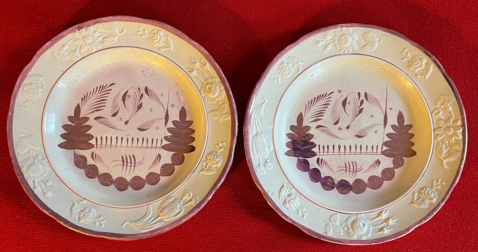 Antique 19th Century English Pink Luster Plates - a Set of 10 - 9