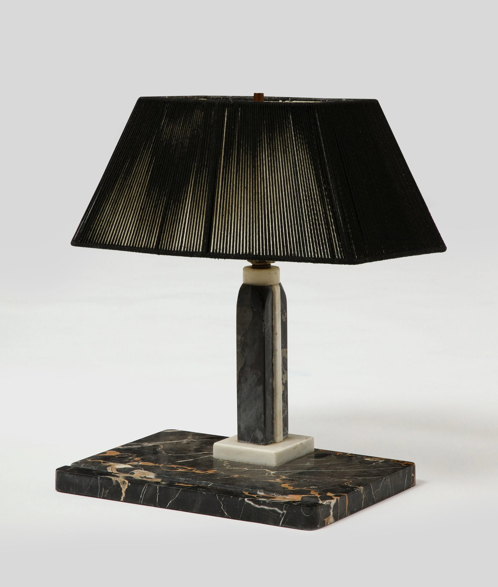 Black Marble Desk Lamp With Black String Shade - 2