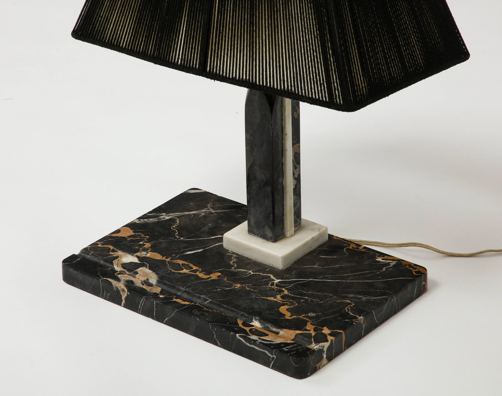 Black Marble Desk Lamp With Black String Shade - 7
