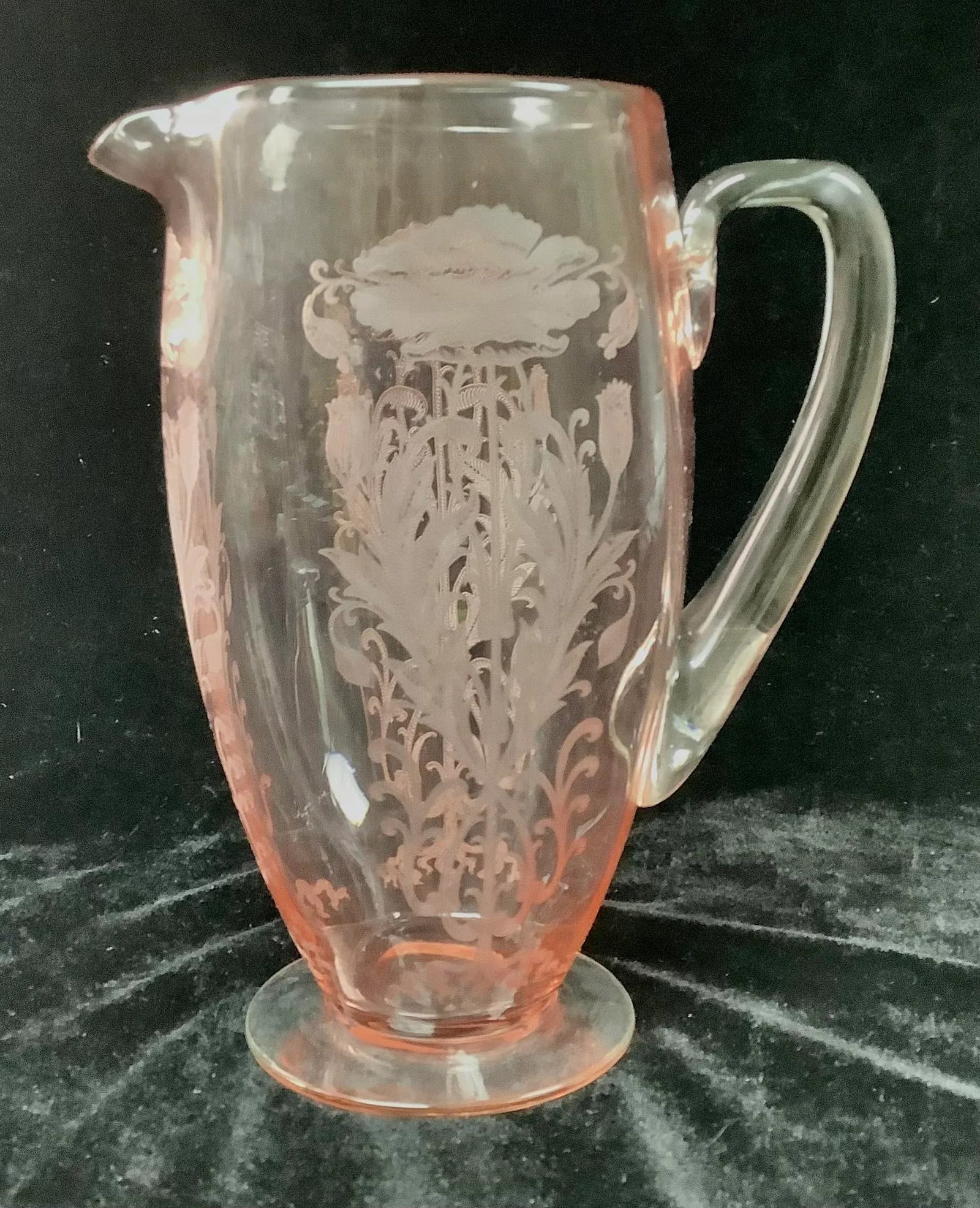 Tiffen Flanders Etched Pink Water Pitcher With Six Glasses - 3