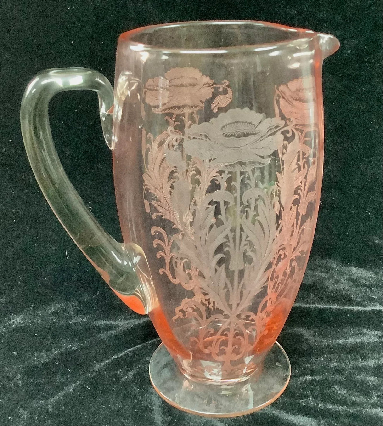 Tiffen Flanders Etched Pink Water Pitcher With Six Glasses - 4