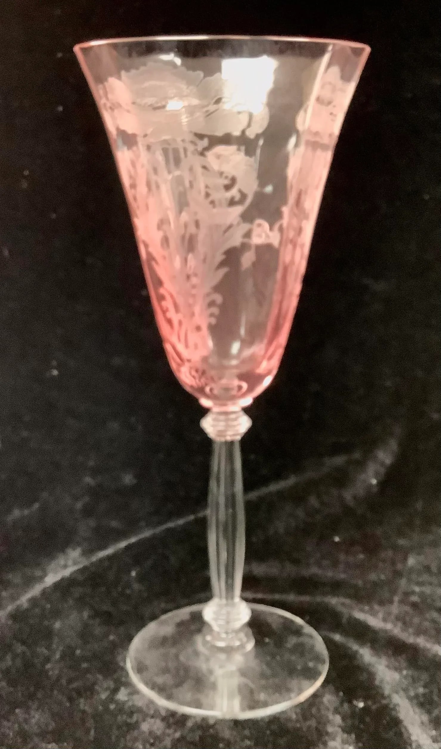 Tiffen Flanders Etched Pink Water Pitcher With Six Glasses - 5