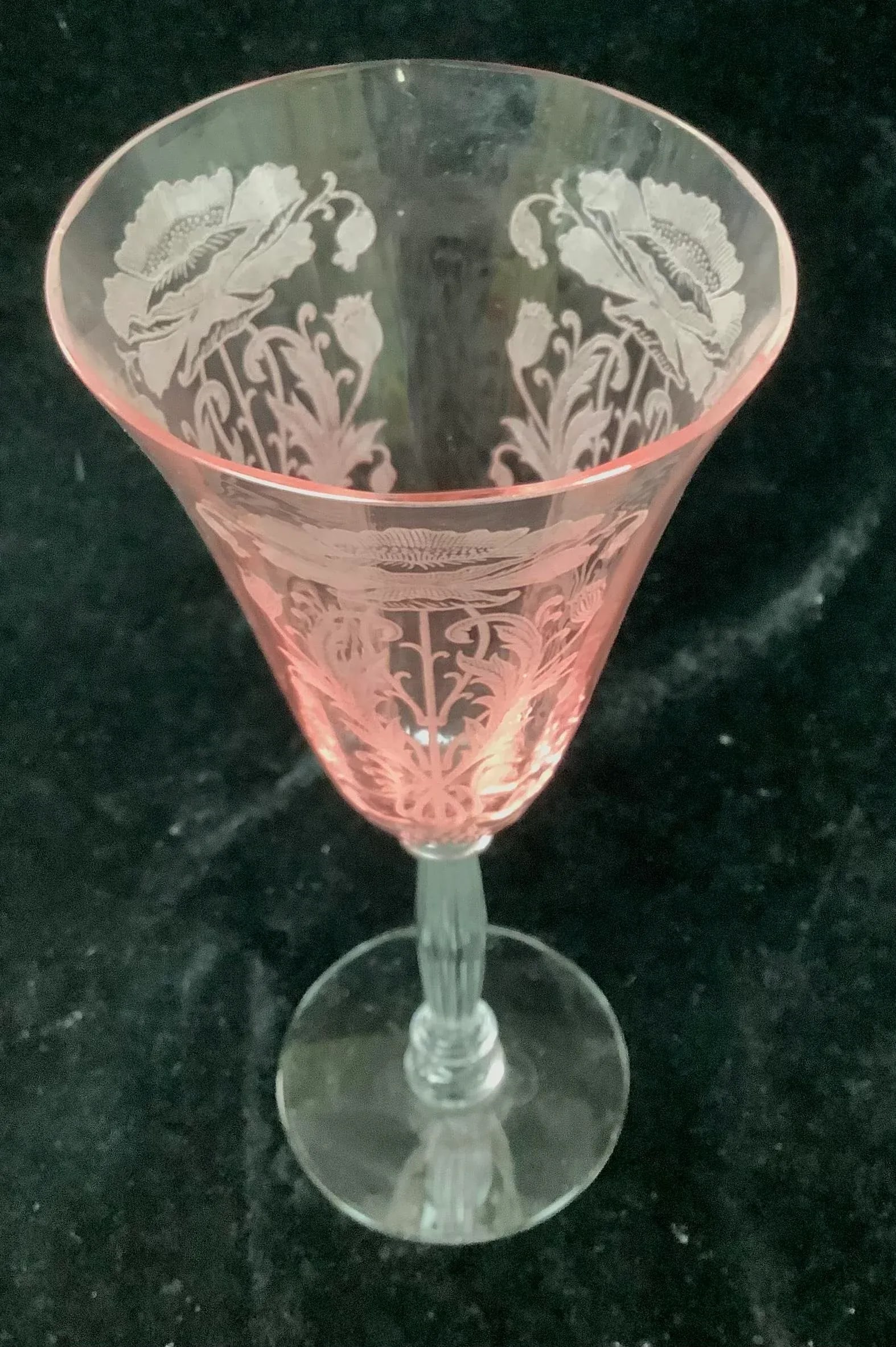 Tiffen Flanders Etched Pink Water Pitcher With Six Glasses - 7
