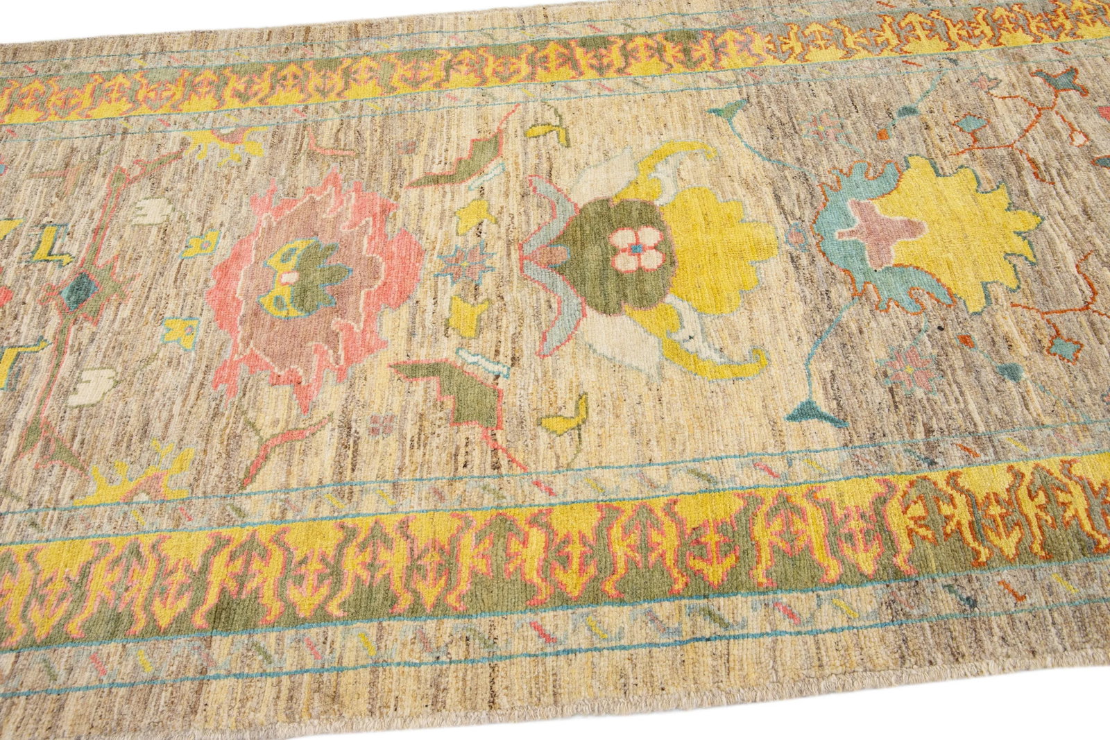 Brown Modern Oushak Floral Handmade Wool Runner - 10