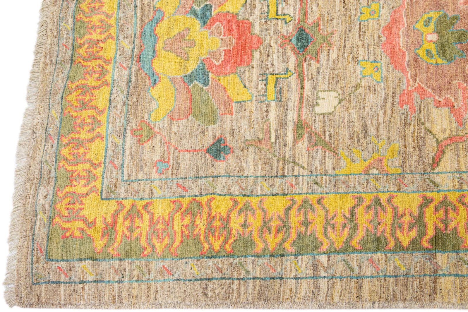 Brown Modern Oushak Floral Handmade Wool Runner - 4
