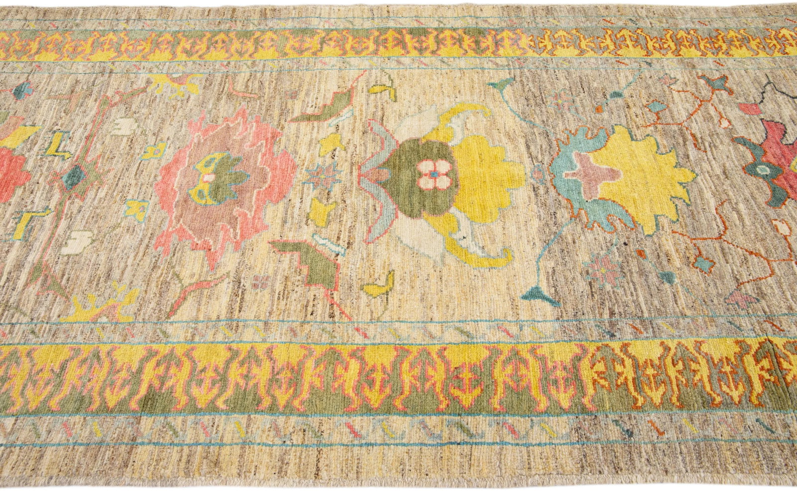 Brown Modern Oushak Floral Handmade Wool Runner - 5