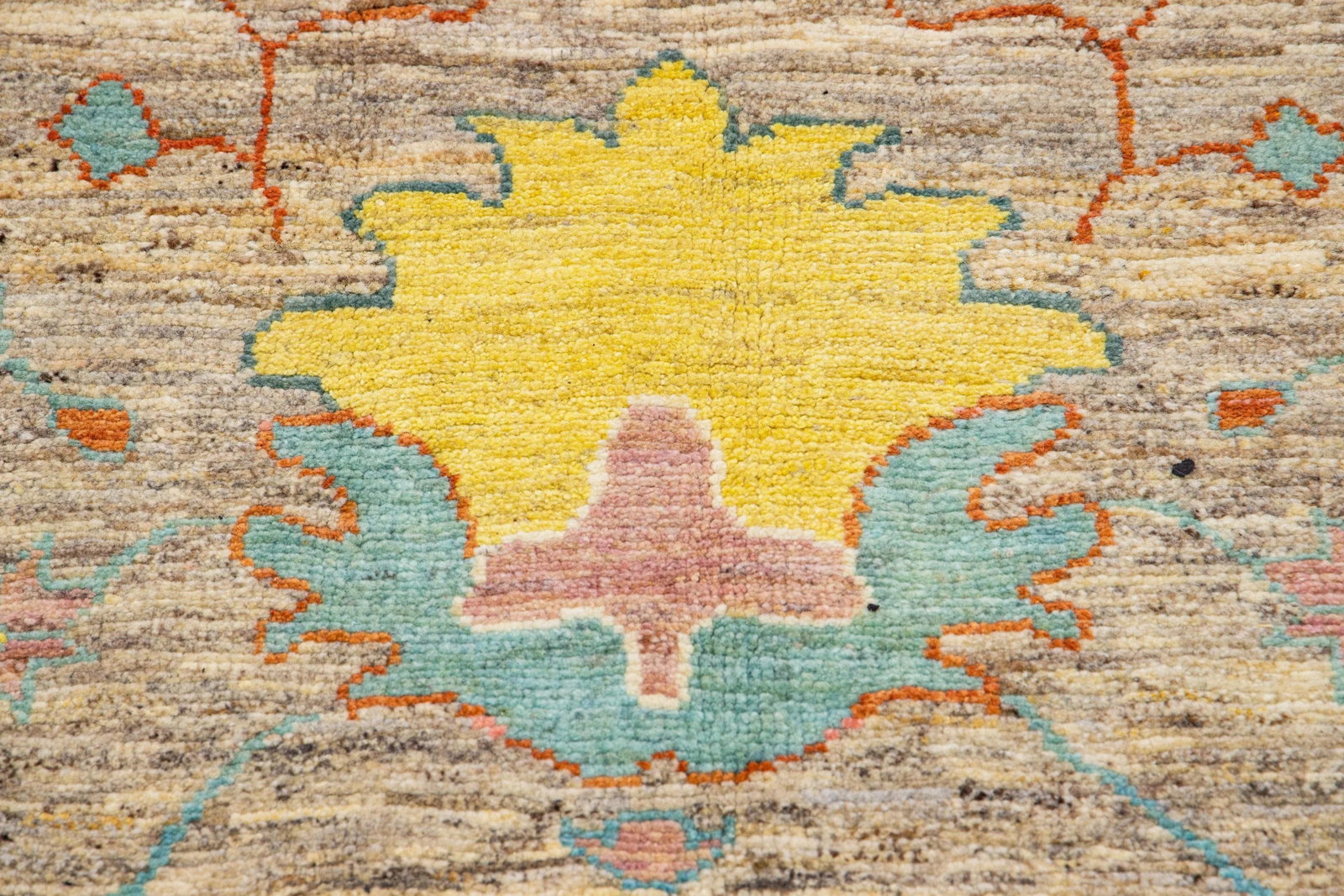 Brown Modern Oushak Floral Handmade Wool Runner - 6