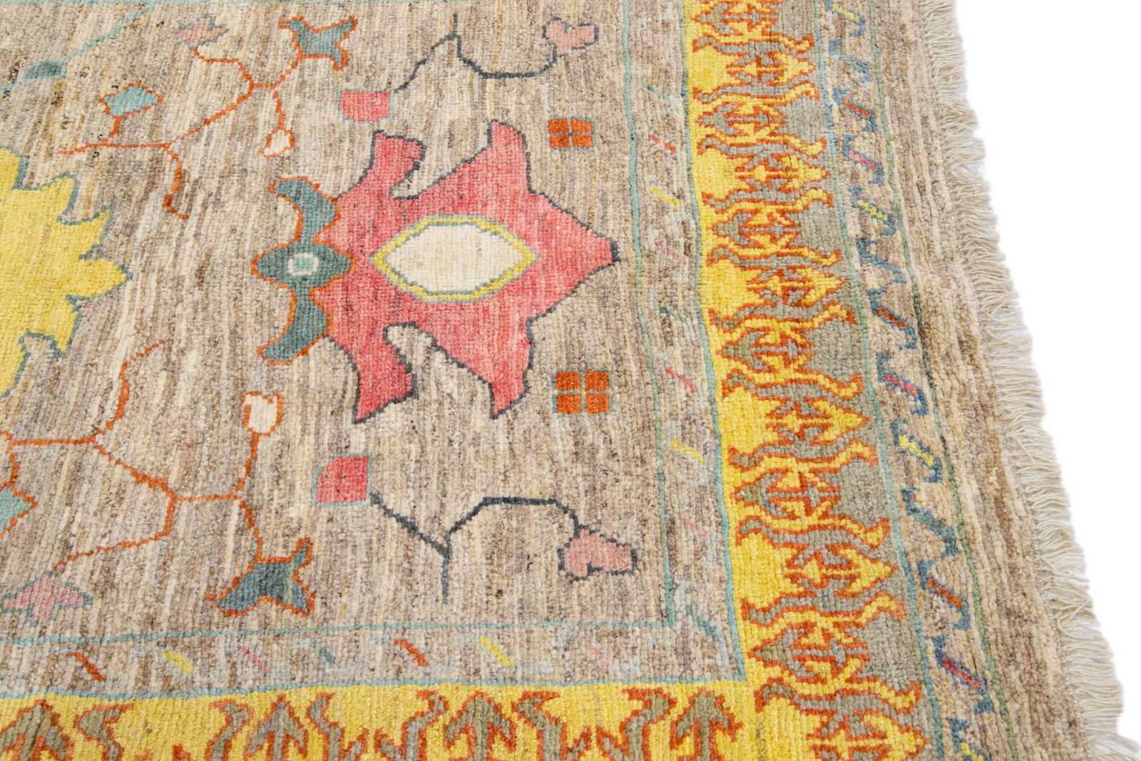 Brown Modern Oushak Floral Handmade Wool Runner - 8
