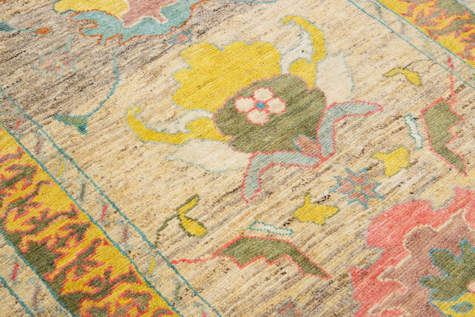 Brown Modern Oushak Floral Handmade Wool Runner - 9