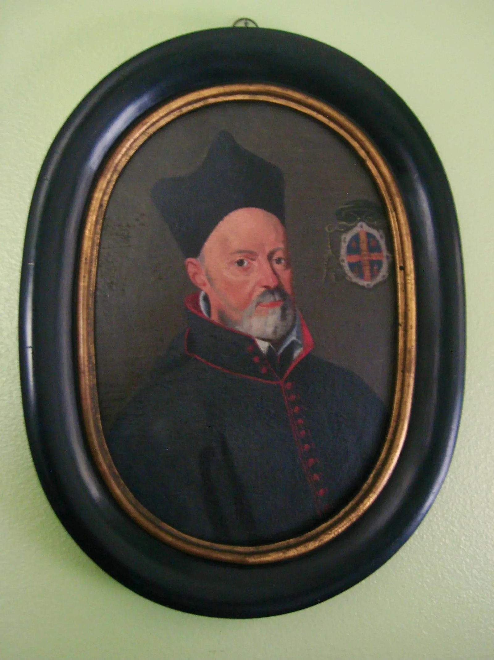 Antique Male Portrait Oil Painting with Bishop Coat of Arms - 2