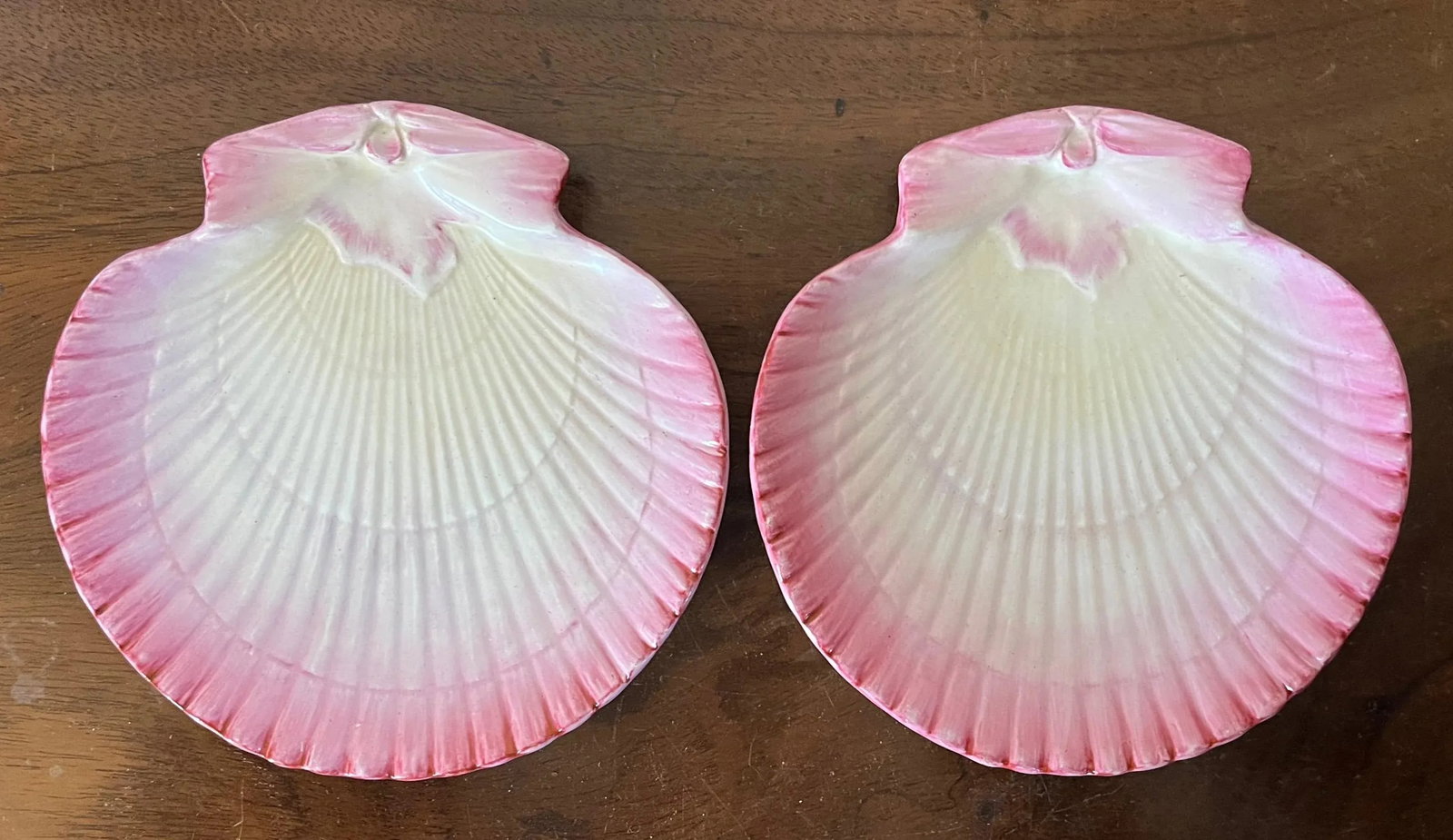 Antique 19th Century Small Wedgwood Pink Pearlware Scallop Sea Shell Dishes or Plates - a Pair - 5
