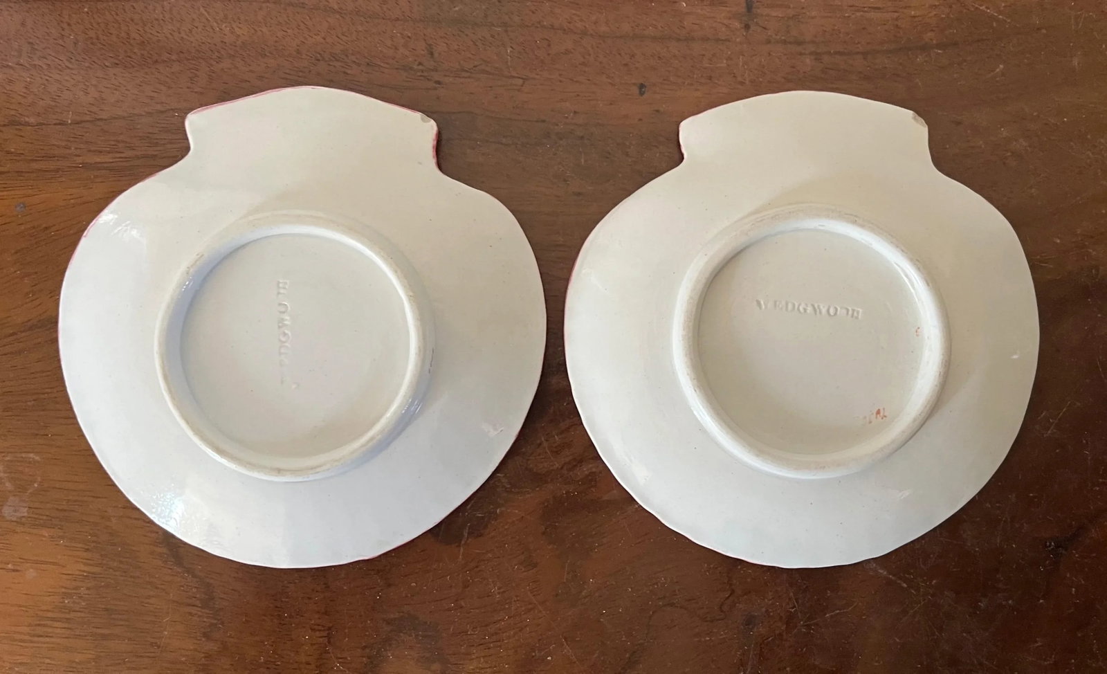 Antique 19th Century Small Wedgwood Pink Pearlware Scallop Sea Shell Dishes or Plates - a Pair - 6