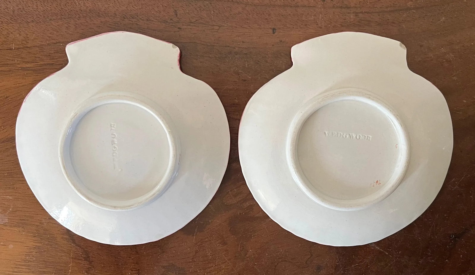 Antique 19th Century Small Wedgwood Pink Pearlware Scallop Sea Shell Dishes or Plates - a Pair - 9