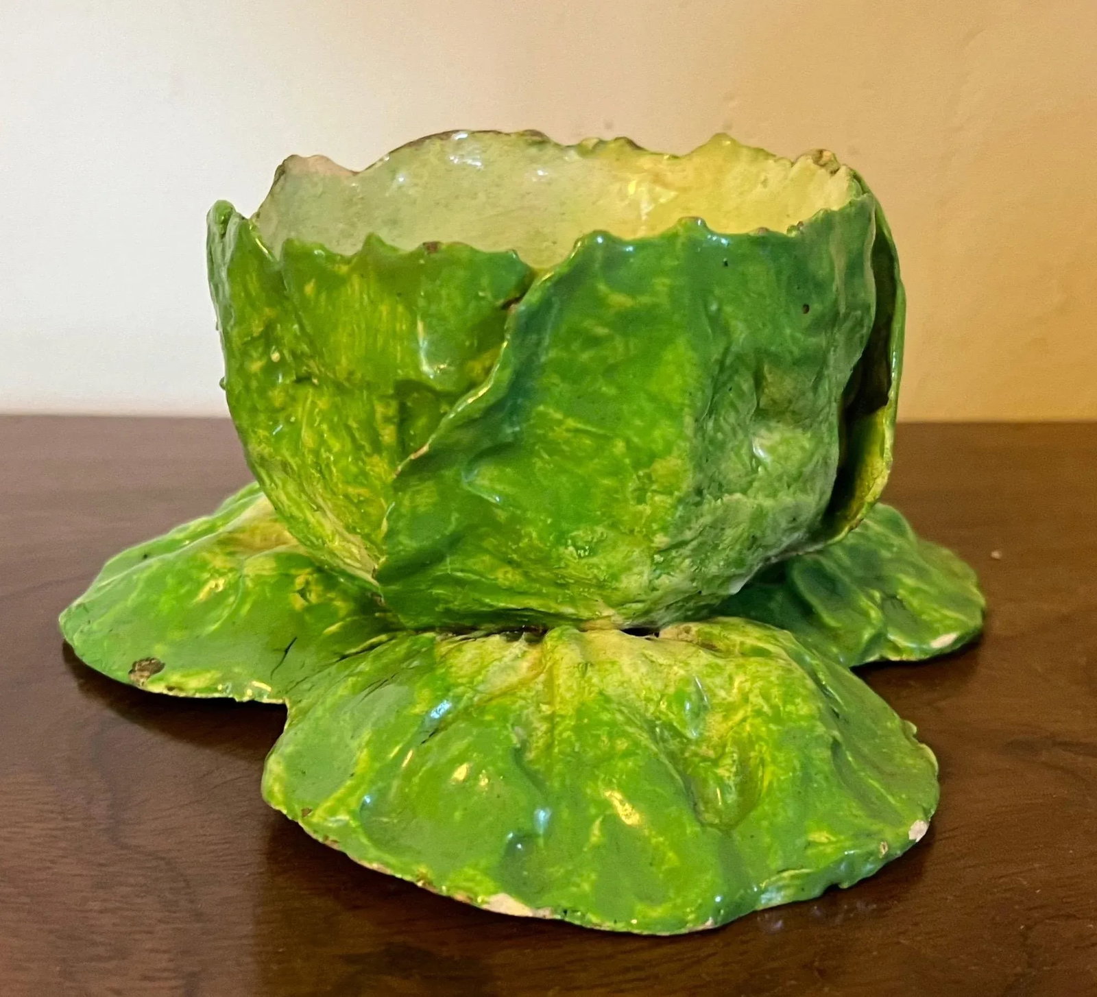 Antique 19th Century Italian Crown M Naples Napoli Lettuceware Cabbage Leaf Bowl - 13