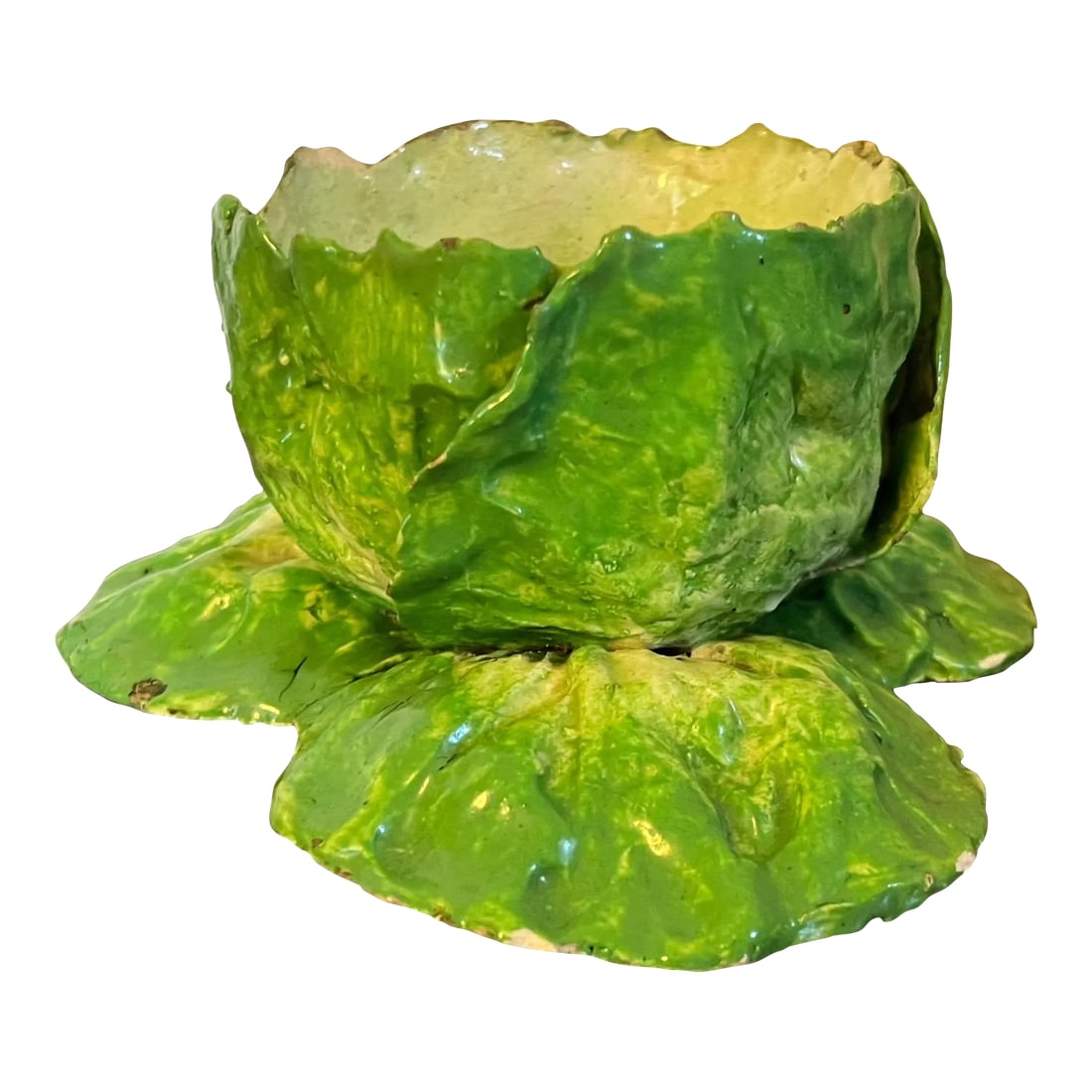 Antique 19th Century Italian Crown M Naples Napoli Lettuceware Cabbage Leaf Bowl: Antique 19th century Italian Naples Napoli Crown M cabbage or lettuce leaf bowl. Naturalistically molded leaves form a bowl with base. Fully marked on the underside. Small size - measures 5 1/2" acros