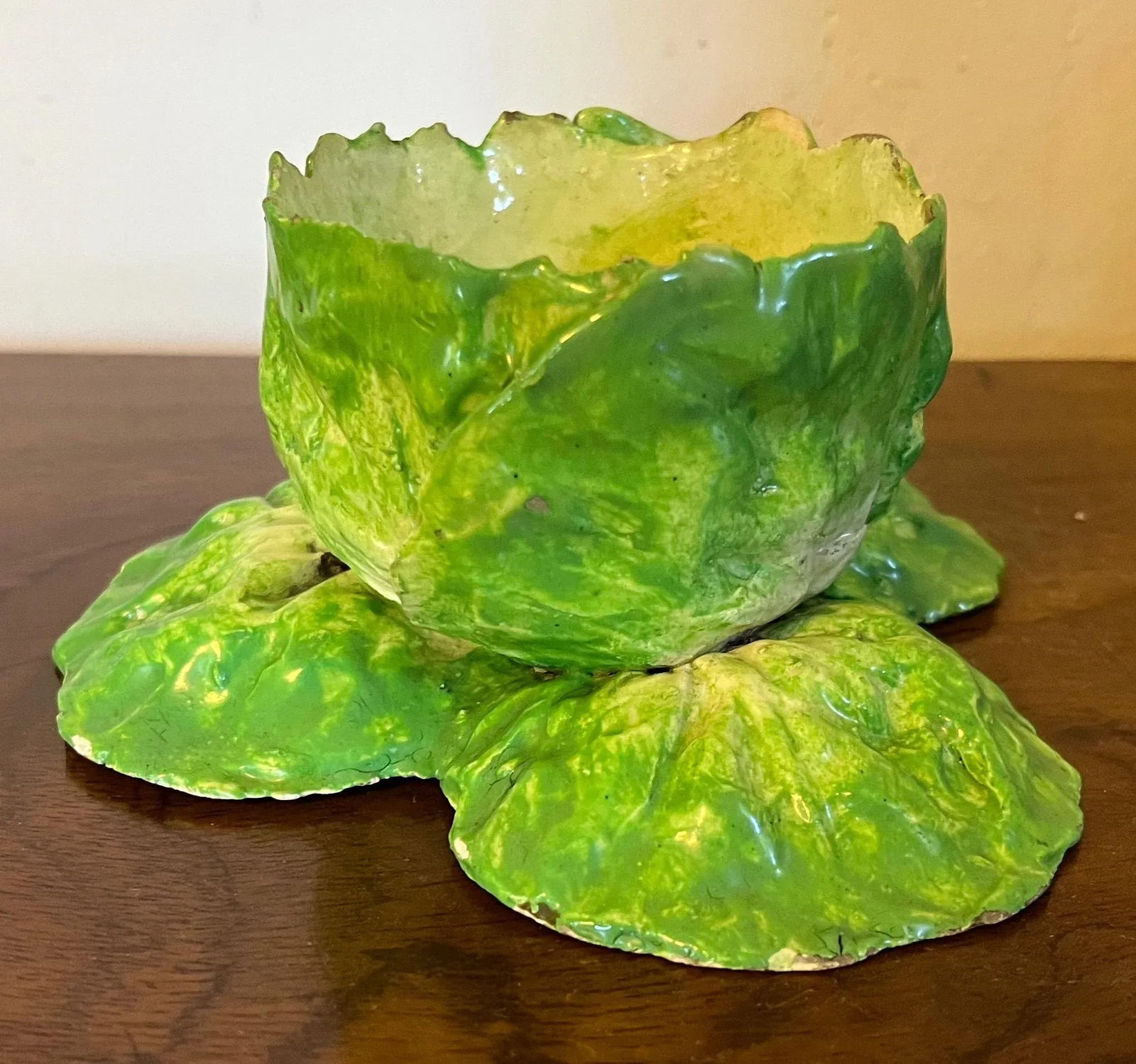 Antique 19th Century Italian Crown M Naples Napoli Lettuceware Cabbage Leaf Bowl - 3