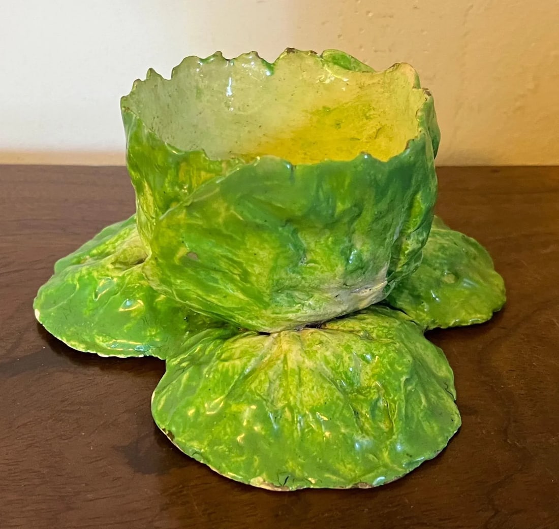 Antique 19th Century Italian Crown M Naples Napoli Lettuceware Cabbage Leaf Bowl - 4