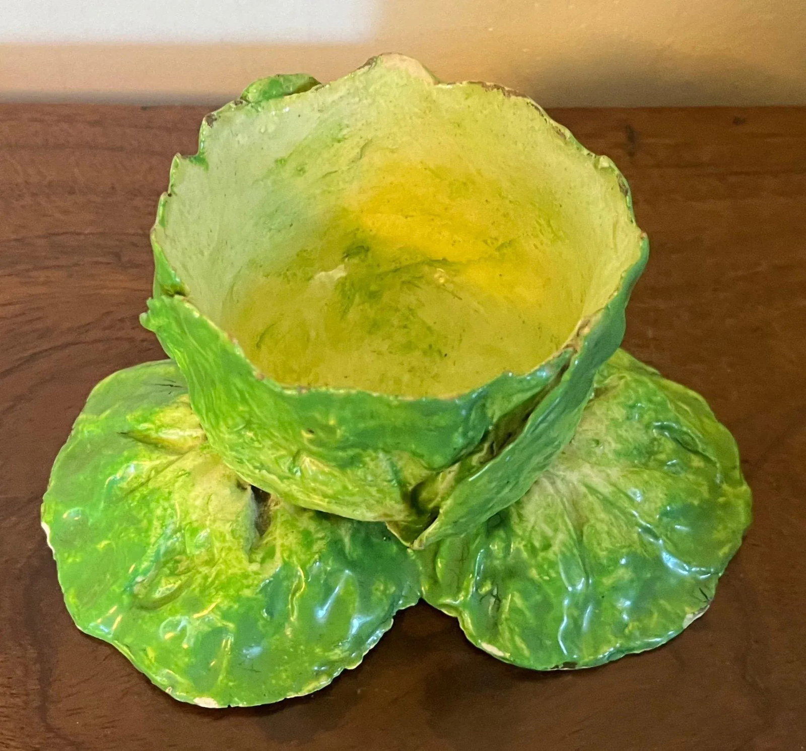 Antique 19th Century Italian Crown M Naples Napoli Lettuceware Cabbage Leaf Bowl - 5