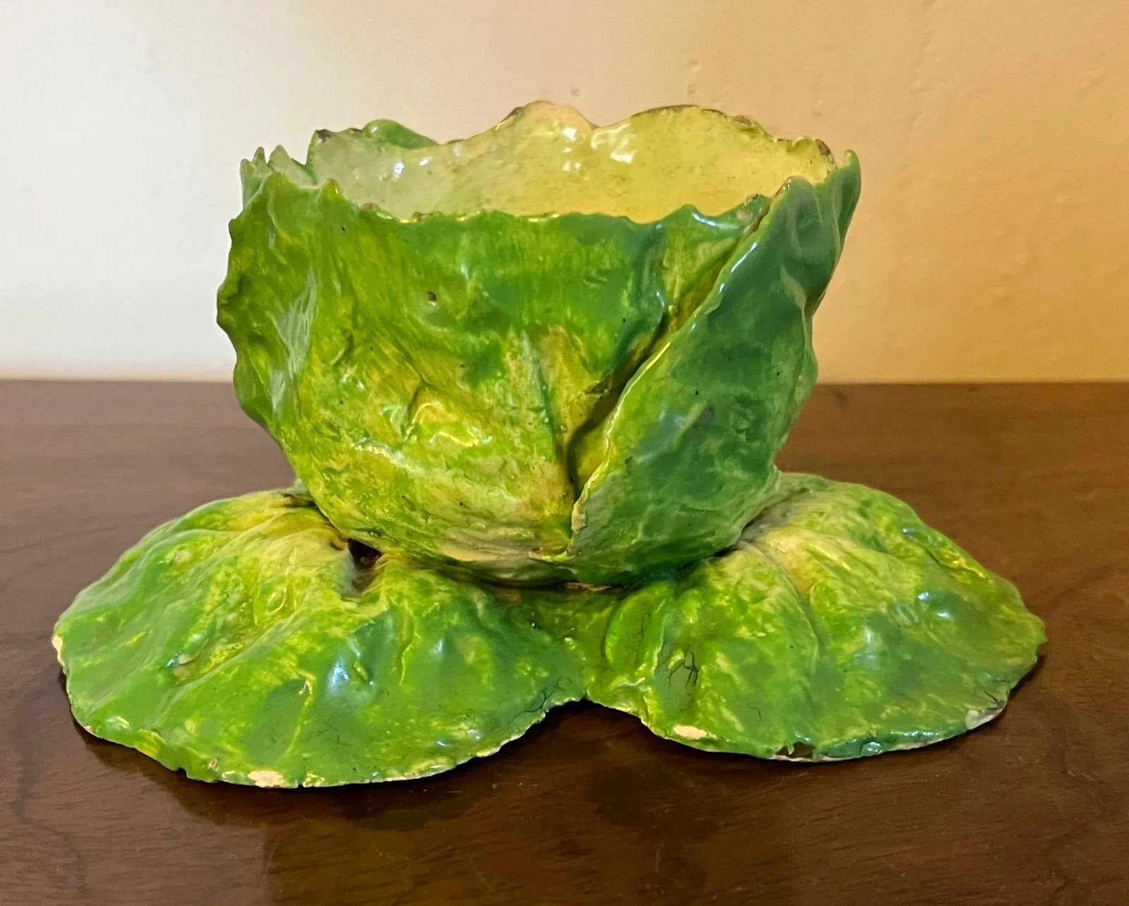 Antique 19th Century Italian Crown M Naples Napoli Lettuceware Cabbage Leaf Bowl - 6