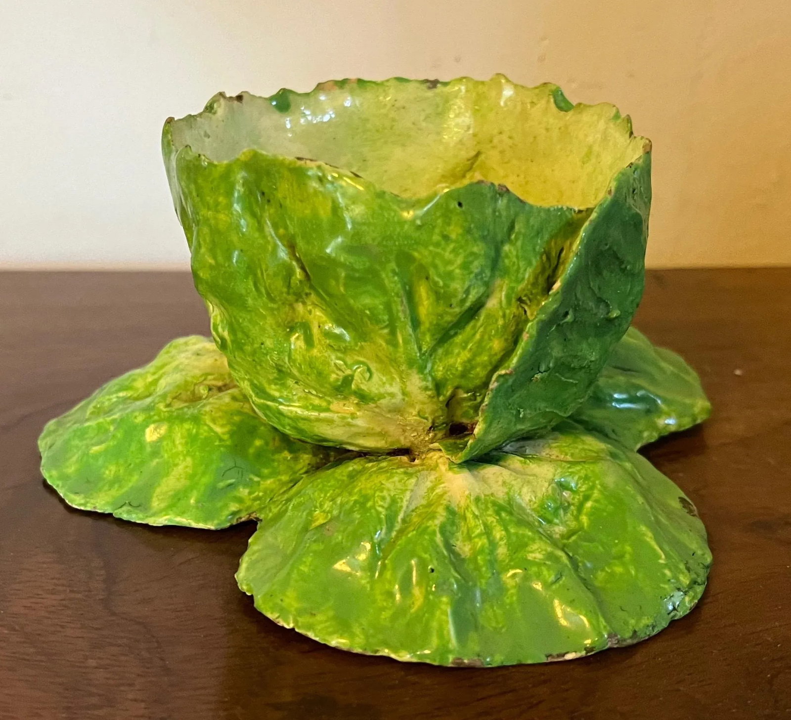 Antique 19th Century Italian Crown M Naples Napoli Lettuceware Cabbage Leaf Bowl - 7